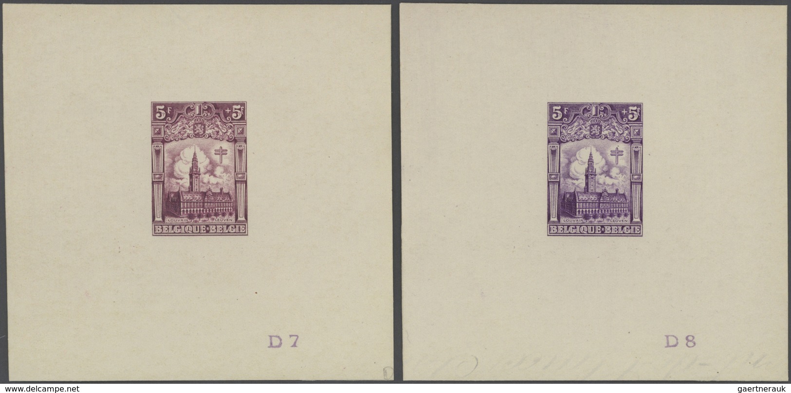 13392A Belgien: 1928, Tuberculosis Fighting, 5fr.+5fr. Leuven's University Library, set of 20 single die pr