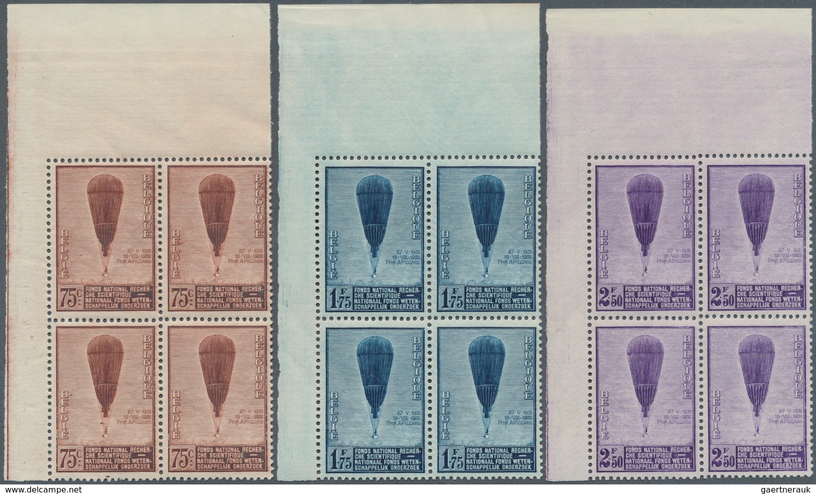 13403 Belgien: 1932, "Nationalfonds Für Wissenschaftliche Untersuchungen" 3 Ungefaltete Ia Zentrierte Make - Autres & Non Classés