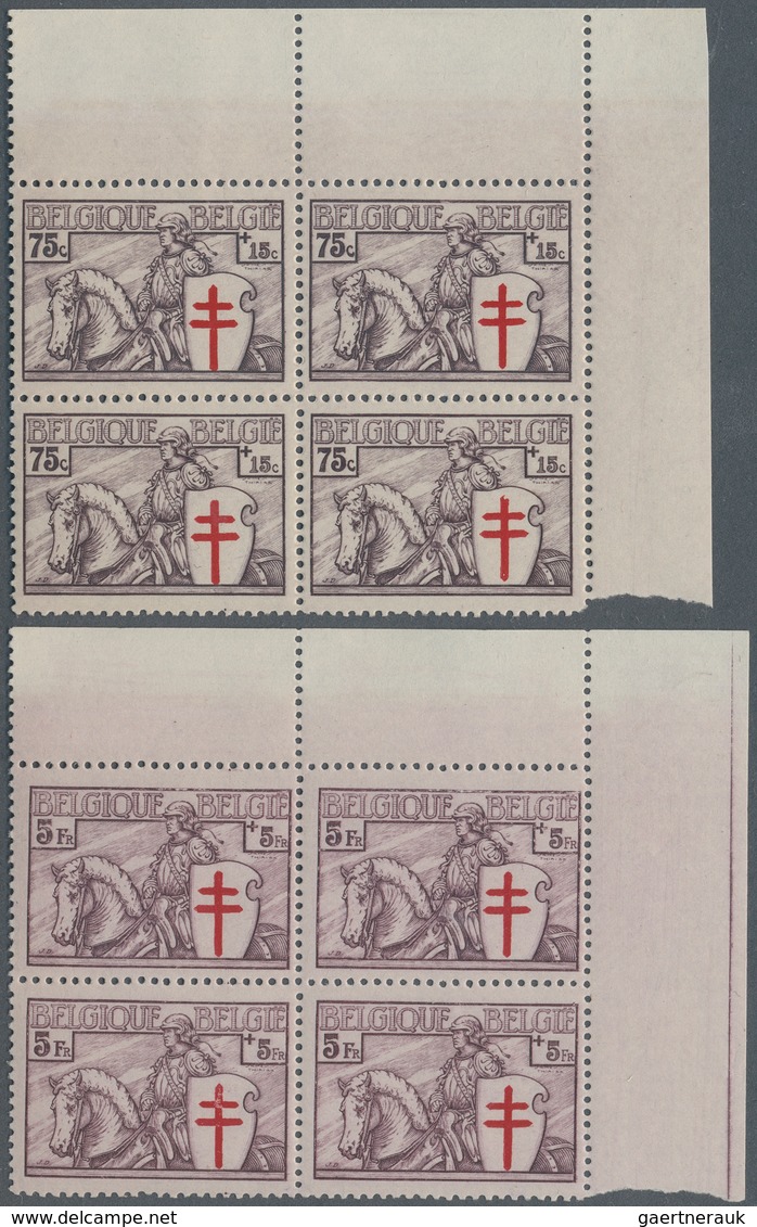 13411 Belgien: 1934, Luxus Serie "Tuberkulosebekämpfung" Postfrisch Mit 5x Rand/Ecke, Dabei Pl.Nr. Und Ins - Sonstige & Ohne Zuordnung