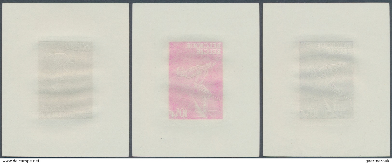 13415 Belgien: 1966, Three Proofs "Swimming Sport" On Paper Without Gum, Signed By The Designer - Sonstige & Ohne Zuordnung