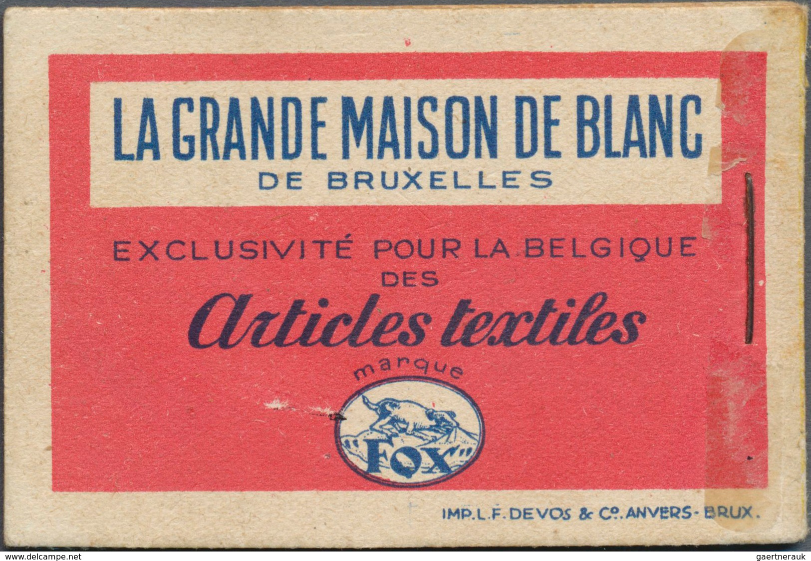 13417 Belgien - Markenheftchen: 1932, FYFFES/LA GRANDE MAISON DE BLANC, 3.50fr. Booklet Complete, Cover So - Ohne Zuordnung