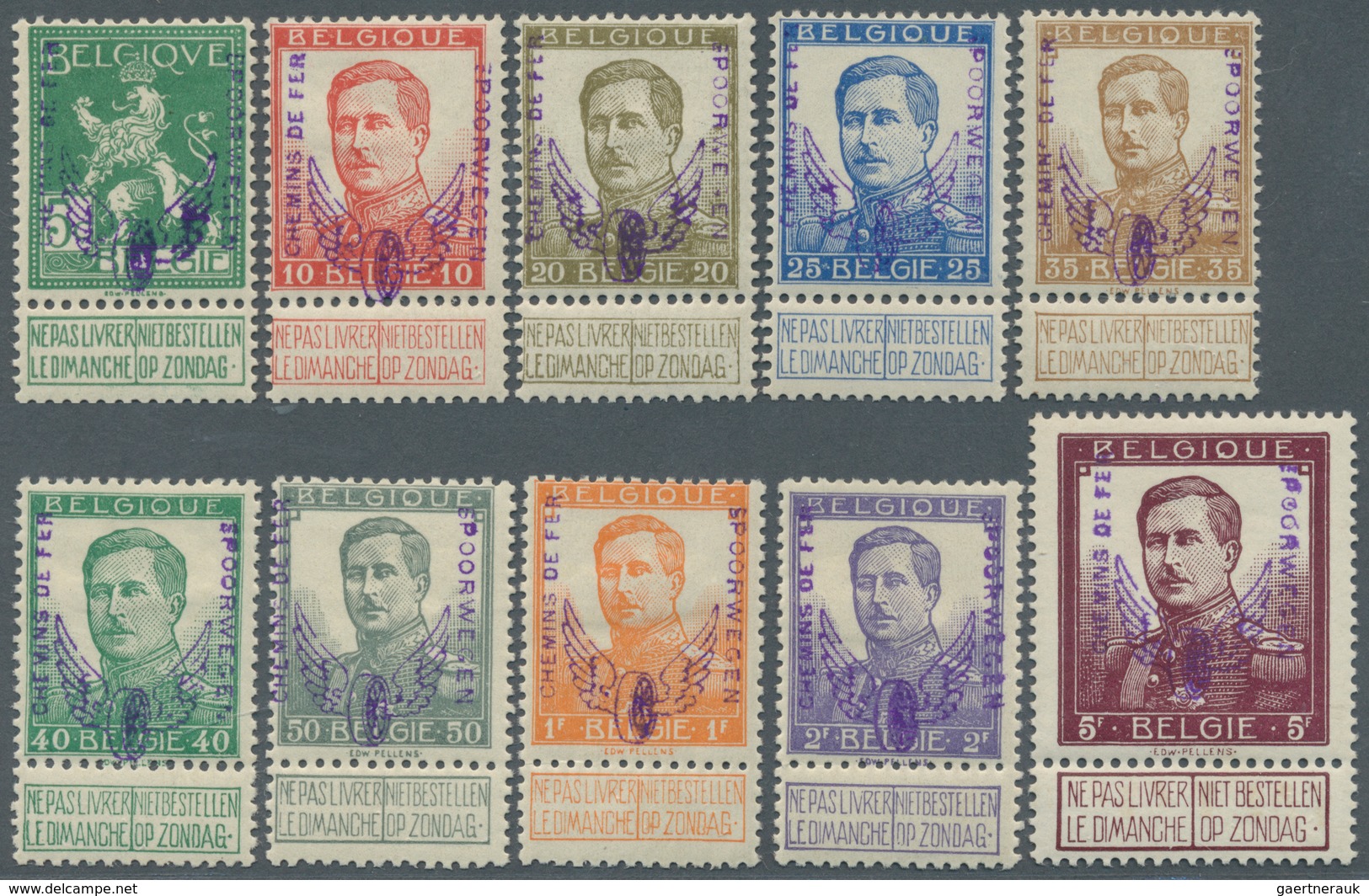 13418 Belgien - Eisenbahnpaketmarken: 1915, Winged Wheel Overprints, 5c. To 5fr., Set Of Ten Values, Fresh - Gepäck [BA]