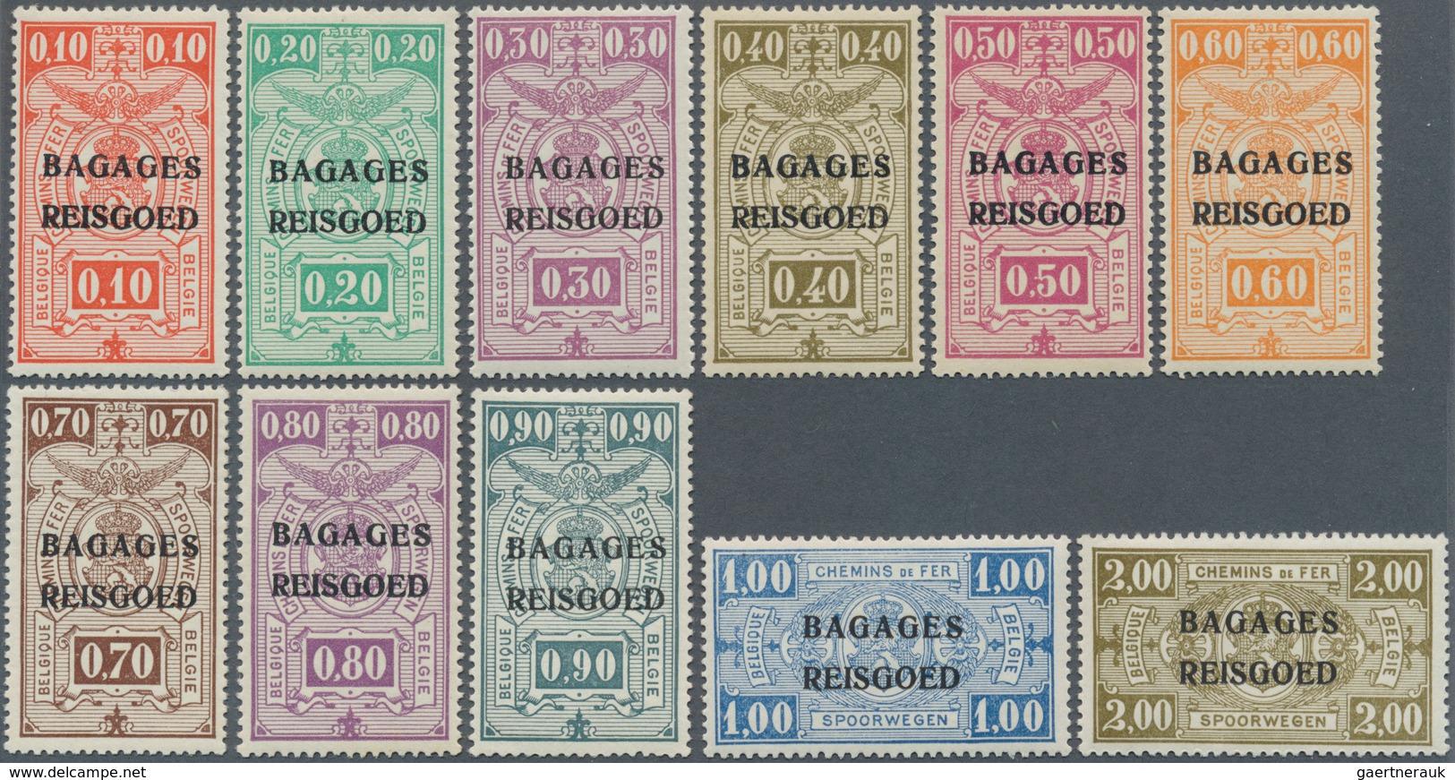 13419 Belgien - Eisenbahnpaketmarken: 1923/1931, 0,10 Fr. - 50 Fr. Railway Package Stamps With Overprint " - Gepäck [BA]