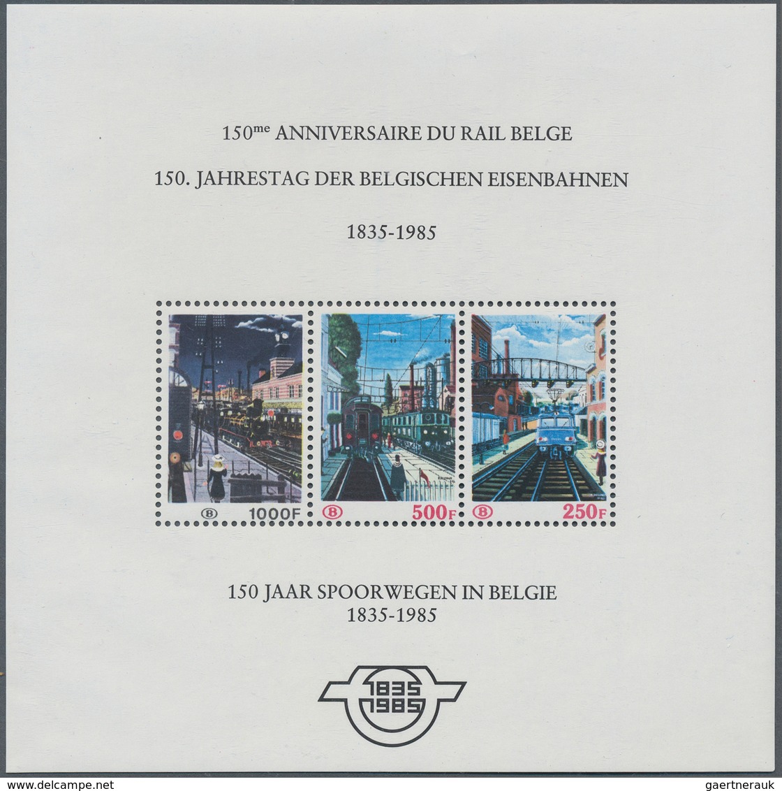 13423 Belgien - Eisenbahnpaketmarken: 1985, "150 Jahre Eisenbahn" alle 7 Blocks in Luxusqualität (C.O.B. 4