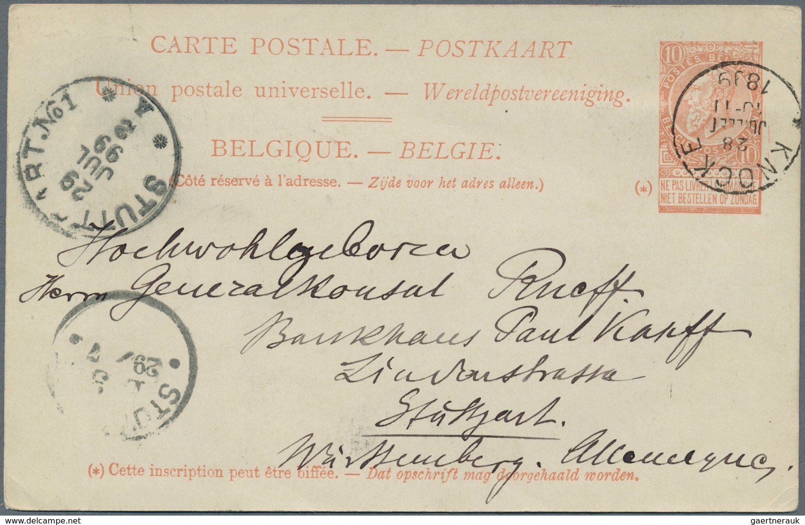 13428 Belgien - Ganzsachen: 1893, 10 C Red-brown Leopold II. Psc With Private Printed Illustration Of "GRA - Autres & Non Classés