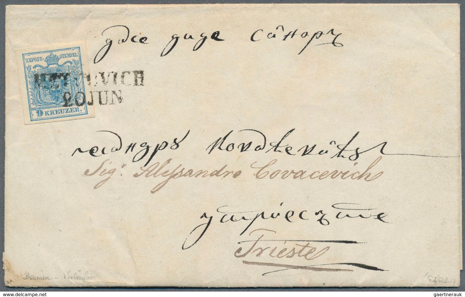 13437 Bosnien Und Herzegowina: 1858, 6 Kr. Blau, Allseits Breitrandig Mit L2 "MEKTOVICH 20.JUN." Auf Kompl - Bosnien-Herzegowina