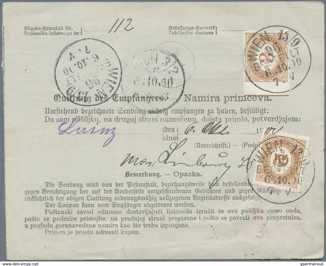 13438 Bosnien Und Herzegowina: 1900/1905, Two Post Escort Adresses From Sarajevo To Vienna And To Unterber - Bosnien-Herzegowina