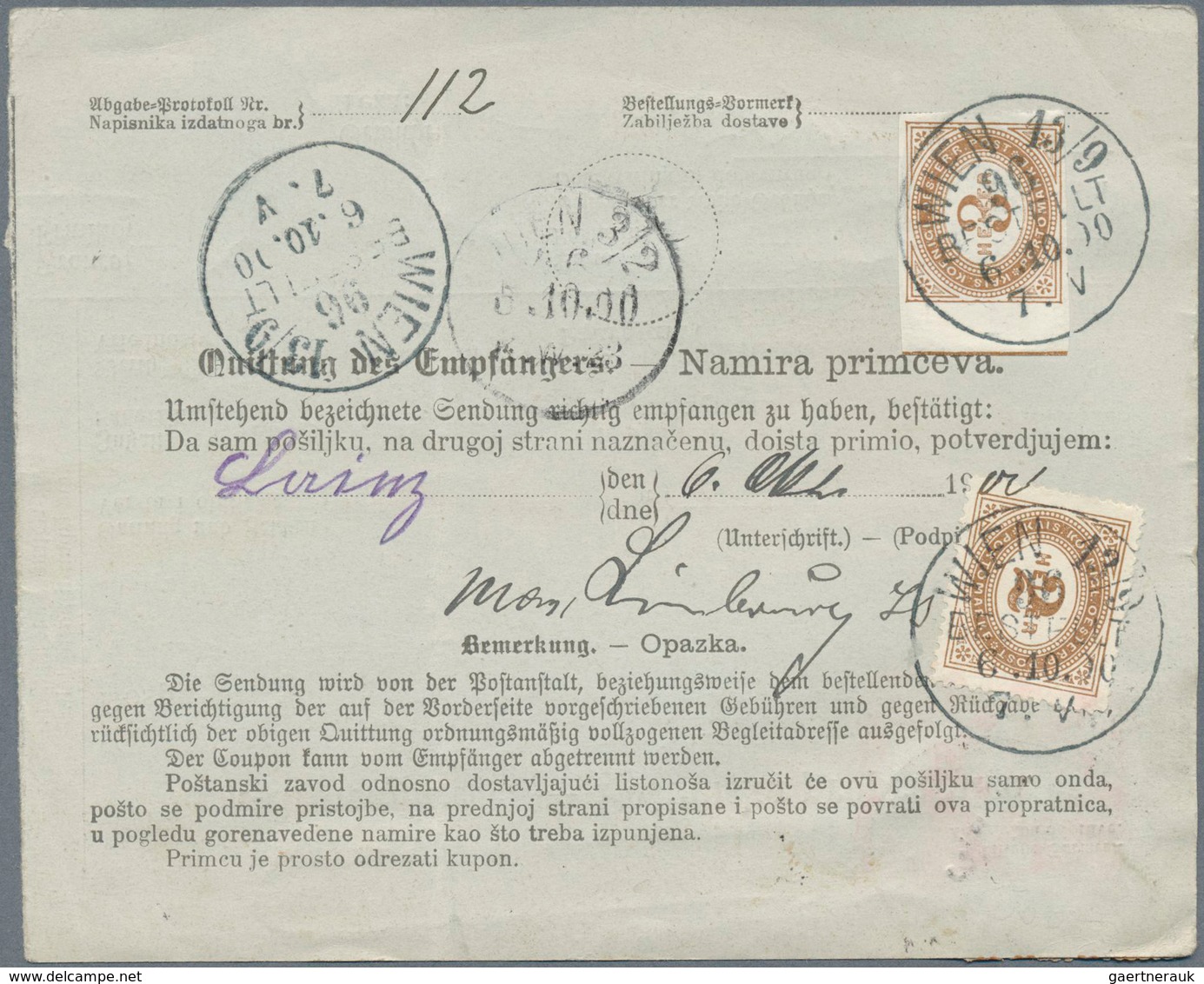 13438 Bosnien Und Herzegowina: 1900/1905, Two Post Escort Adresses From Sarajevo To Vienna And To Unterber - Bosnie-Herzegovine