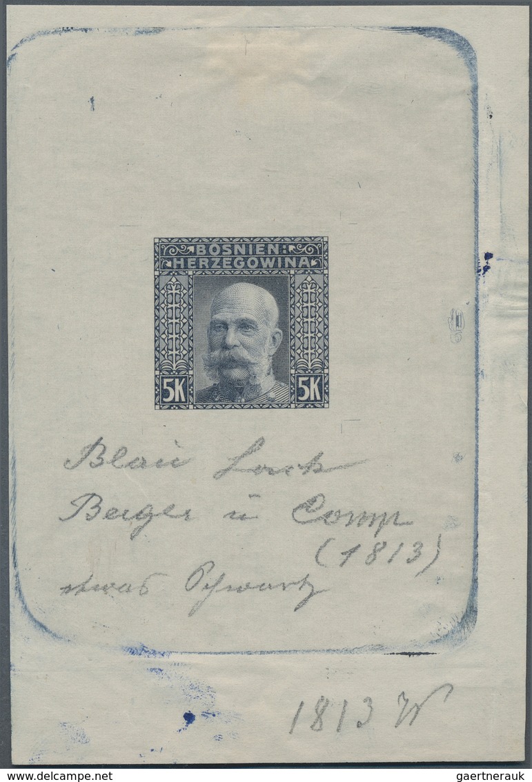 13441 Bosnien Und Herzegowina: 1906, King Franz Joseph I Light-blue, Die Proof On Thin Papier With Handwri - Bosnien-Herzegowina