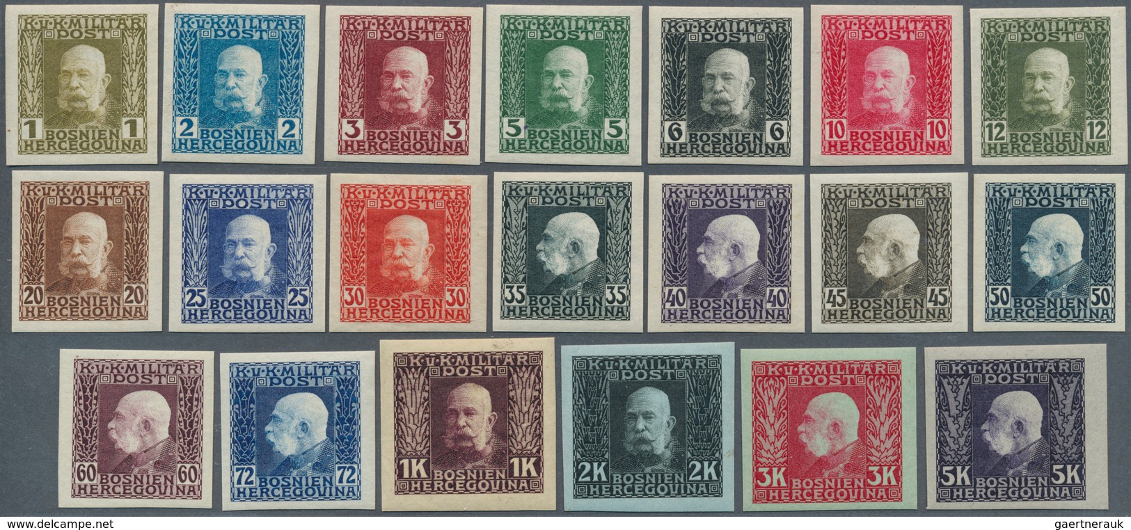 13441A Bosnien Und Herzegowina: 1912/1914, Freimarken Franz Joseph, 1 H. Bis 10 Kr. Ungezähnt, Kompletter S - Bosnien-Herzegowina