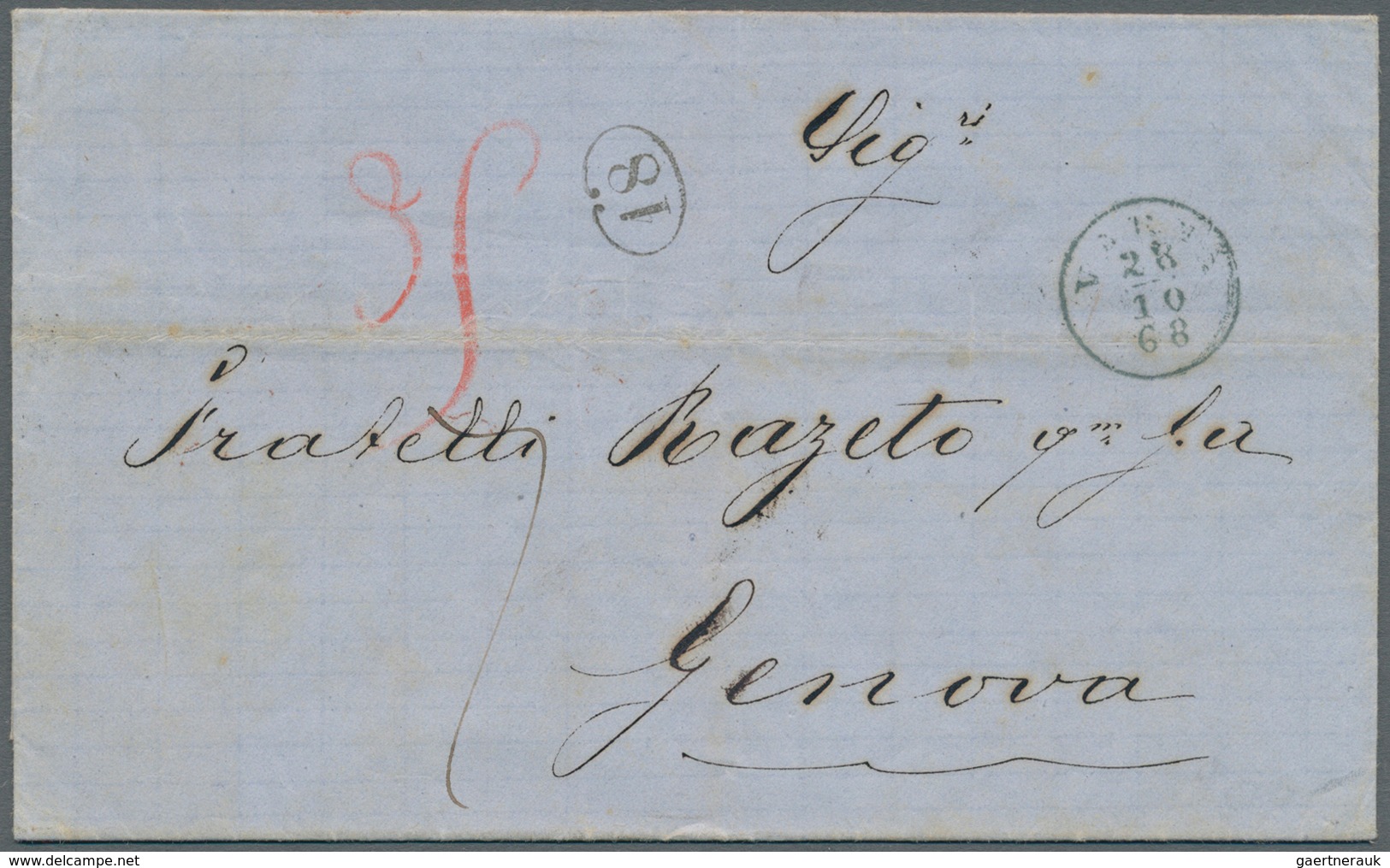 13451 Bulgarien: 1868, Lettersheet With Complete Message From Varna To Genova, Bearing Clear Strike Of Thi - Lettres & Documents
