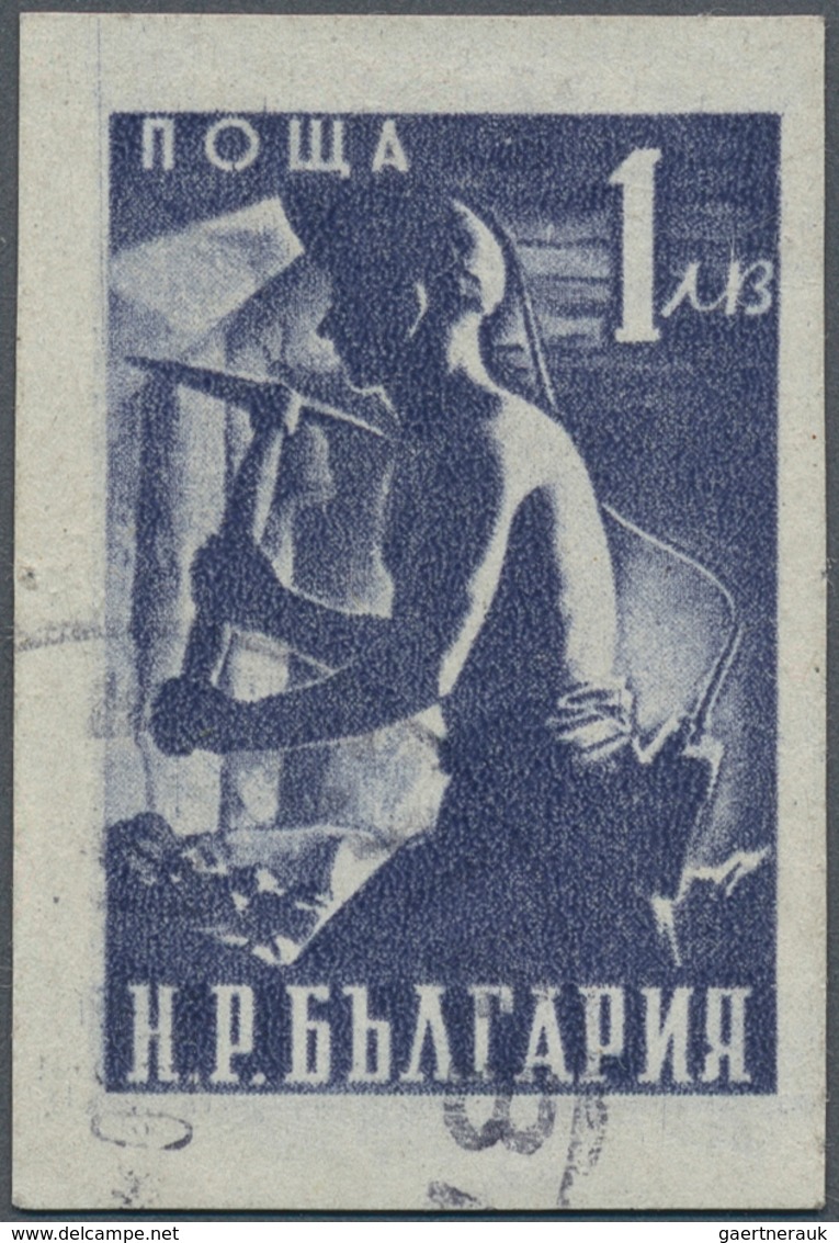 13471 Bulgarien: 1950, 1 L. Dark Violet "miner" Imperforated, Used With Corner Cancellation. Rare! Certifi - Briefe U. Dokumente