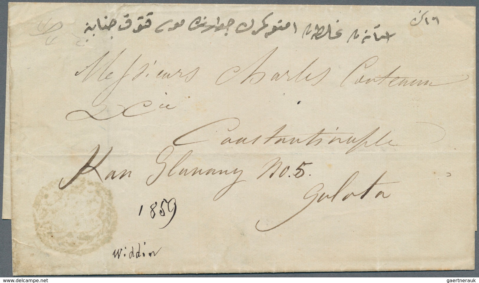 13471M Bulgarien - Stempel: 1859, Prefilatelic Mail, Folded Envelope From WIDDIN Bulgaria To Constantinople - Autres & Non Classés