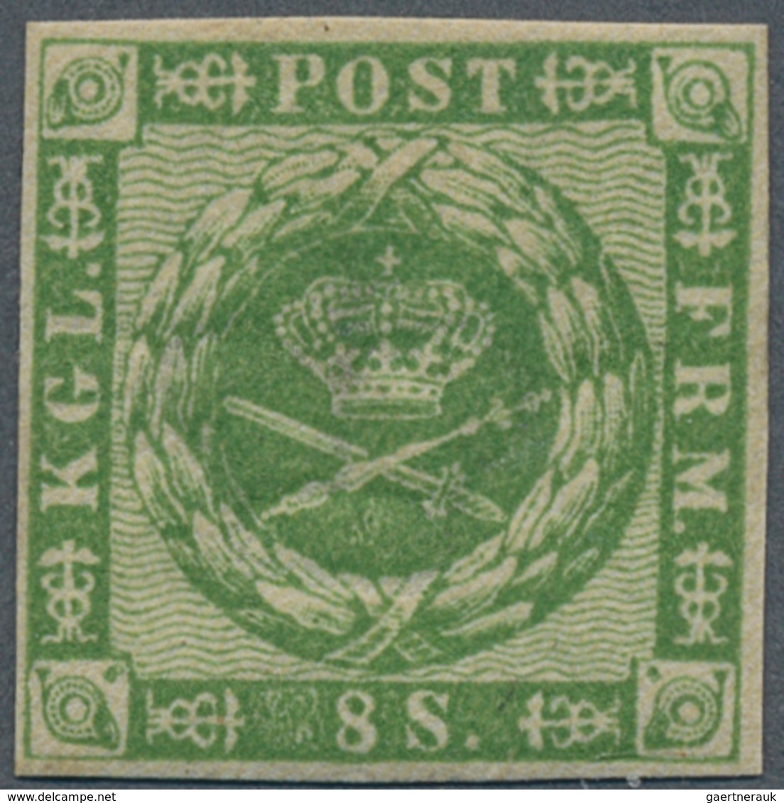 13482 Dänemark: 1858, 8 Sk Green, Even To Good Margins, Fresh Colour, VF Mint Never Hinged Condition. Mich - Lettres & Documents