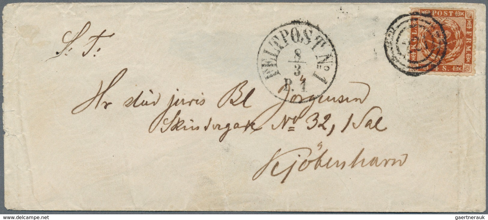 13484 Dänemark: 1863 4s. Brown, Rouletted 11, Used On Small Cover To Copenhagen, Tied By Numeral "221", "F - Briefe U. Dokumente