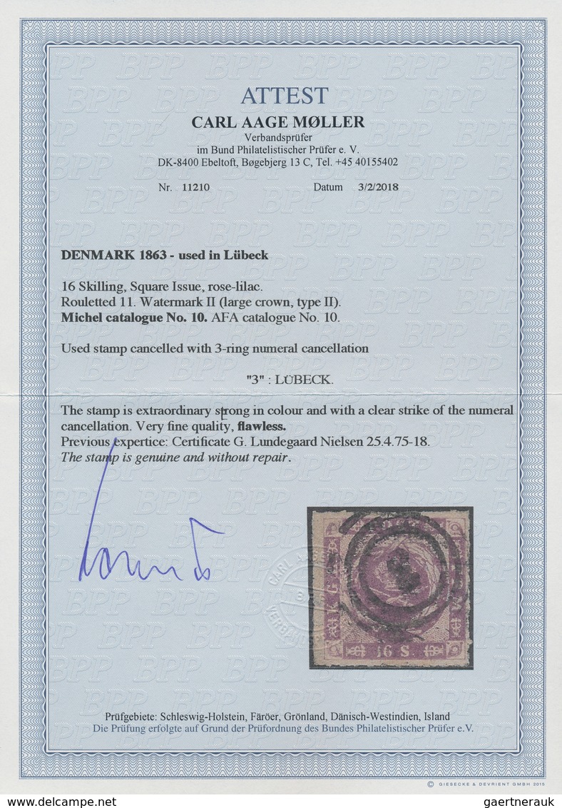 13485 Dänemark: 1863, 16 Sk Rose-lilac, Rouletted 11, Intense And Fresh Colour, Used With Numeral Cancella - Briefe U. Dokumente