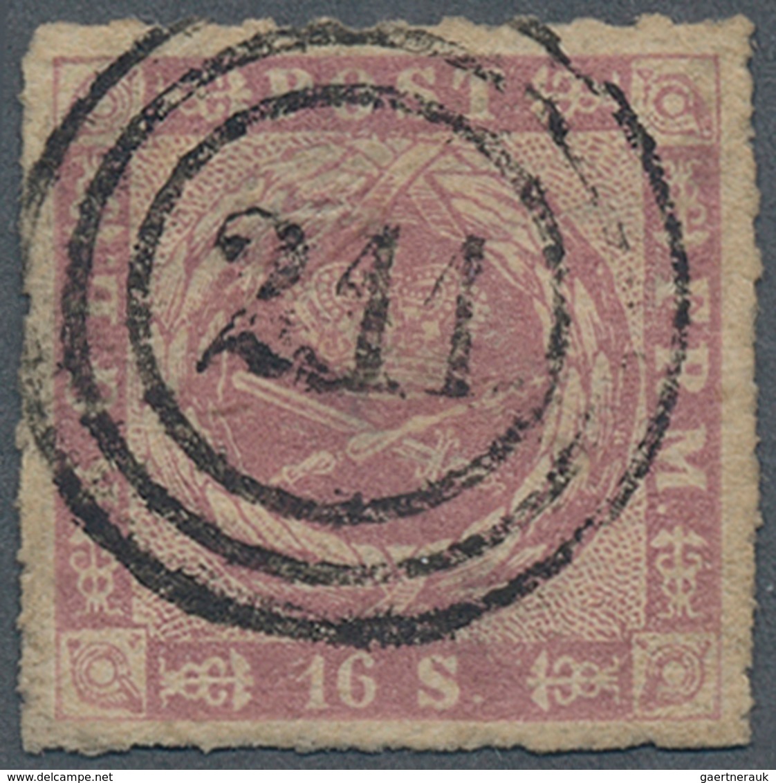 13486 Dänemark: 1863, 16 Sk Rose-lilac, Rouletted 11, With Clear Numeral Cancellation "211" (KBH NORREBRO - Lettres & Documents