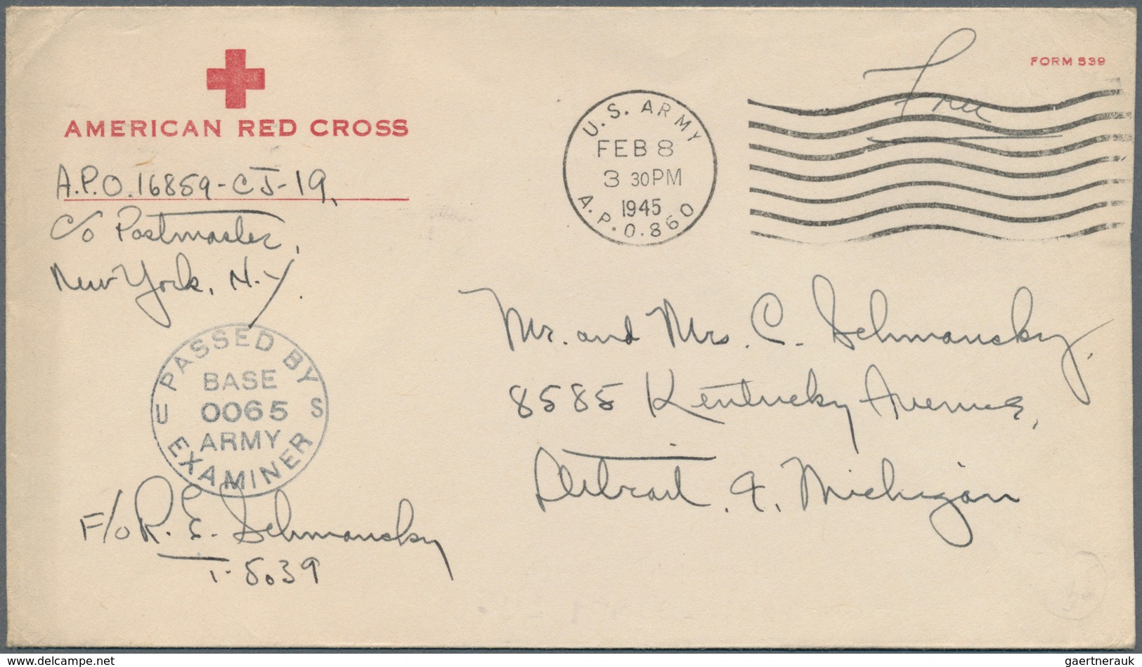 13497 Dänemark - Färöer: 1945, US Fieldpost In Reykjavik, Red Cross Cover With Sender Address "...APO 1685 - Féroé (Iles)