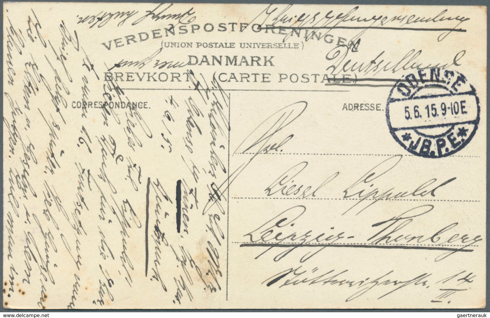 13502 Dänemark - Stempel: 1915, Pisture Card Sent As POW Post Free Of Charge With "ODENSE *JB.P.E*" Postma - Machines à Affranchir (EMA)