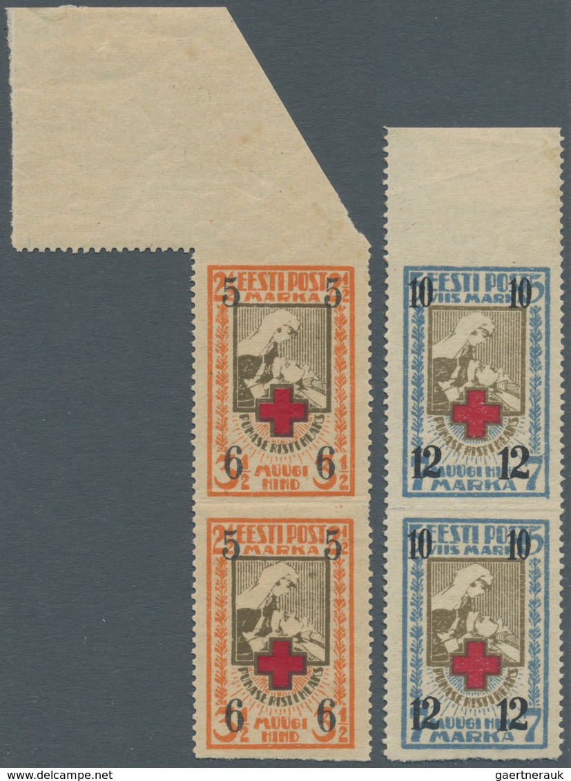 13517 Estland: 1926, Red Cross 5 /6 M. On 2 1/2 /3 1/2 M. And 10/12 M. On 5/7 M. Horizontal Imperforated, - Estland