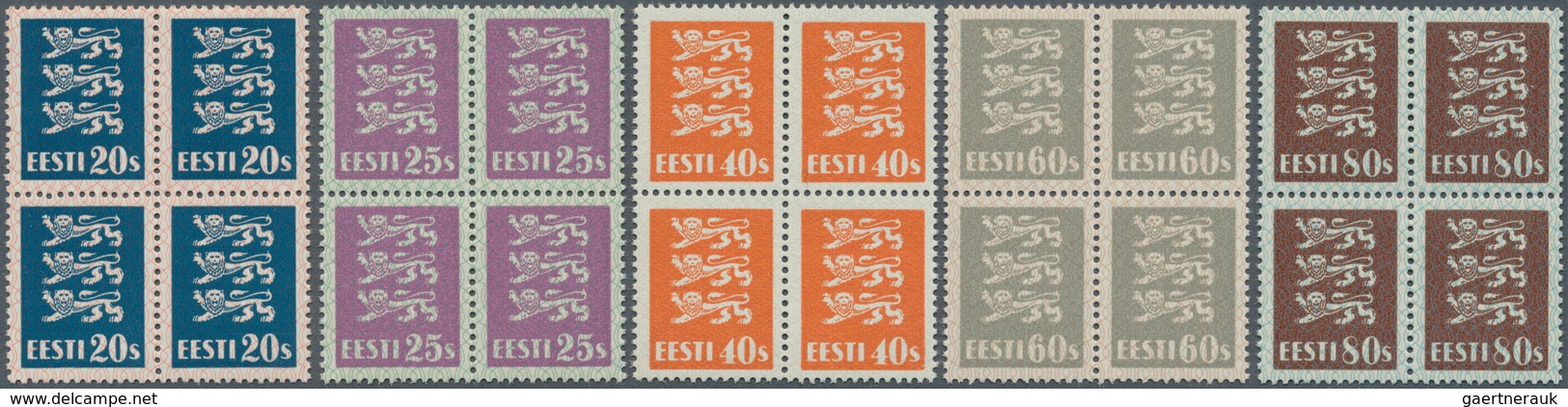 13518 Estland: 1928, Satz Wappenlöwen, Je Im Seltenen 4er-Block, LUXUS, Gutes Dünnes Papier, (im Handbuch - Estonie