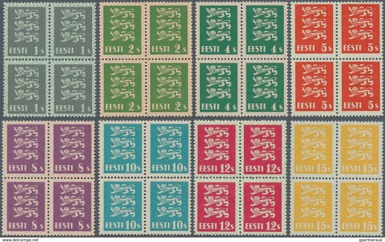 13518 Estland: 1928, Satz Wappenlöwen, Je Im Seltenen 4er-Block, LUXUS, Gutes Dünnes Papier, (im Handbuch - Estland