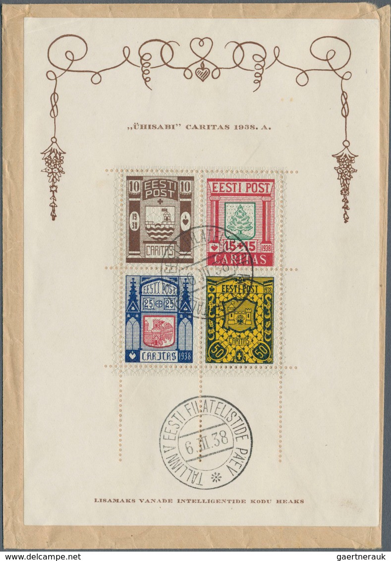 13522 Estland: 1938, Two Souvenir Sheets: Ühisabi (coat Of Arms) On Reverse Of Envelope Oblit. "TALLINN V - Estonie