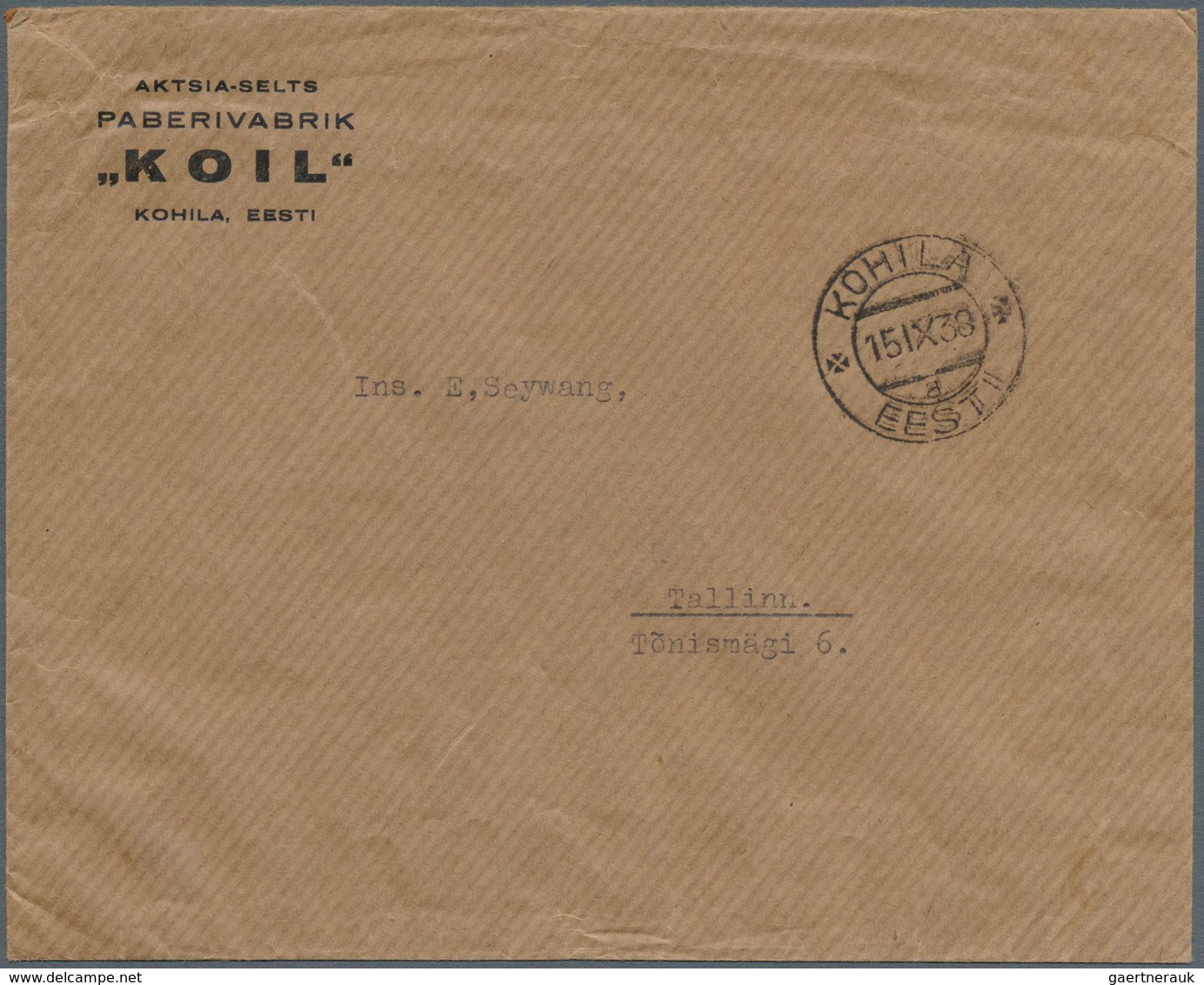 13522 Estland: 1938, Two Souvenir Sheets: Ühisabi (coat Of Arms) On Reverse Of Envelope Oblit. "TALLINN V - Estland
