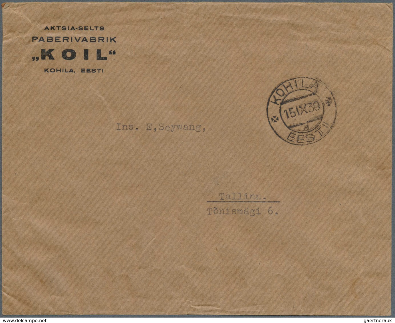 13522 Estland: 1938, Two Souvenir Sheets: Ühisabi (coat Of Arms) On Reverse Of Envelope Oblit. "TALLINN V - Estonie