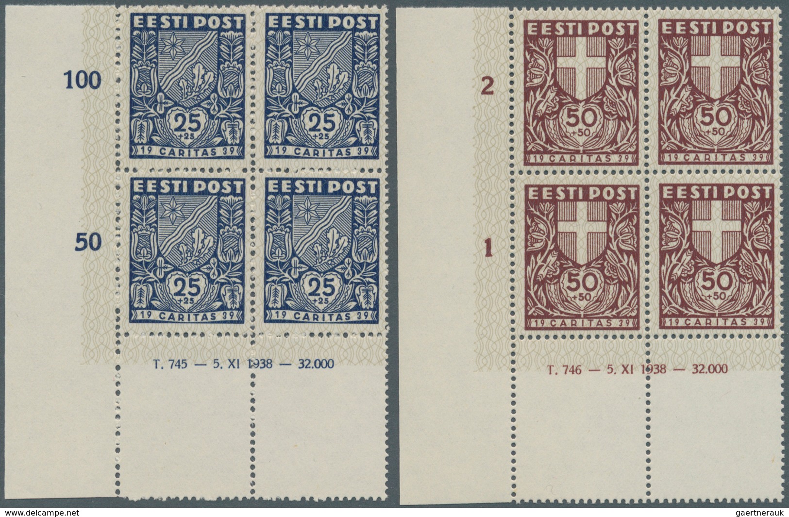 13523 Estland: 1939, Städtewappen (IV) Im Kompletten Satz Als Postfrische Viererblocks Aus Der Linken Unte - Estland