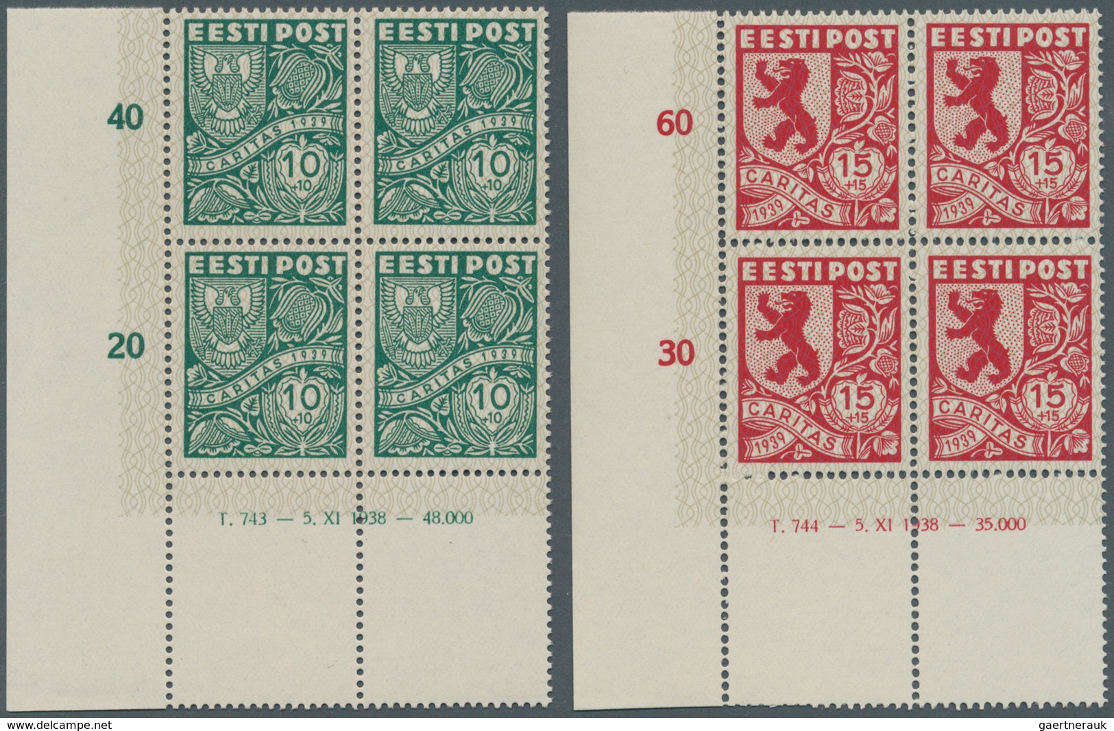 13523 Estland: 1939, Städtewappen (IV) Im Kompletten Satz Als Postfrische Viererblocks Aus Der Linken Unte - Estland