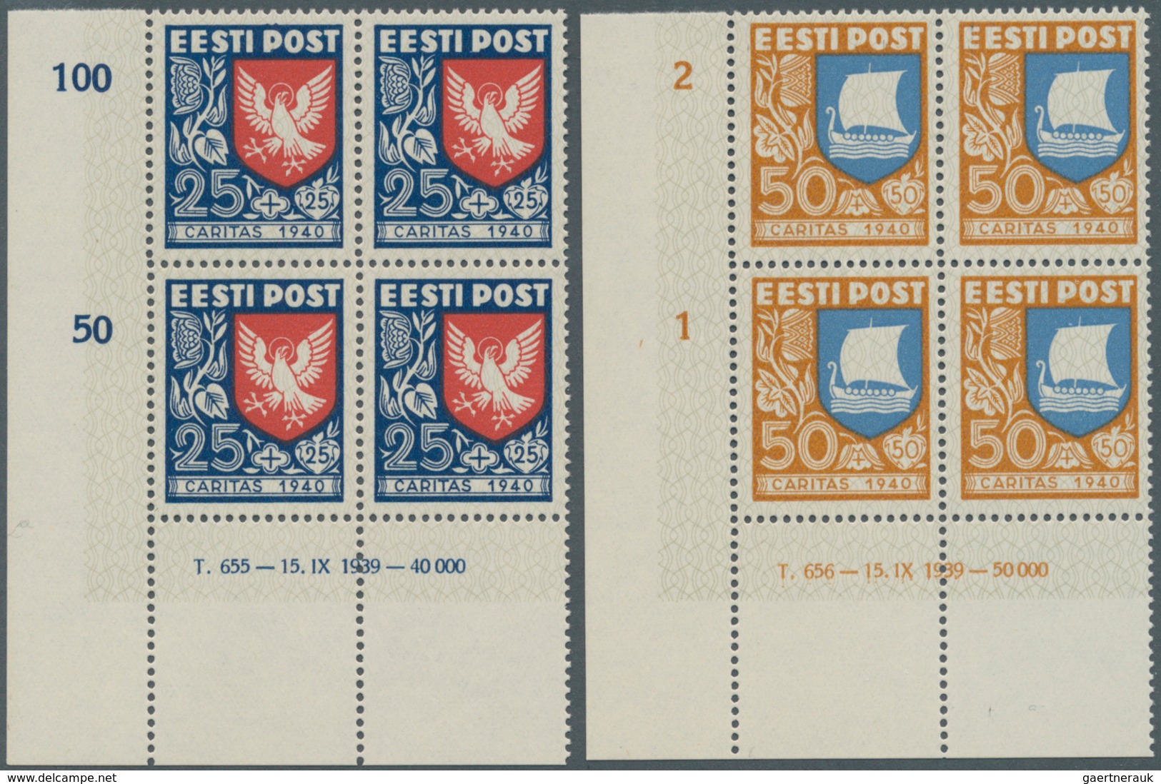 13524 Estland: 1939, "Gemeinschaftshilfe / Wappen Der Kreise" Im Kompletten Satz Als Postfrische Viererblo - Estonie