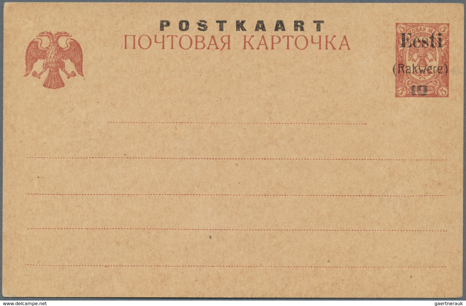 13526 Estland - Lokalausgaben: Rakwere (Wesenberg): 1918, 10 (K) On 5 K Brown Postal Stationery Card Ovp " - Estland