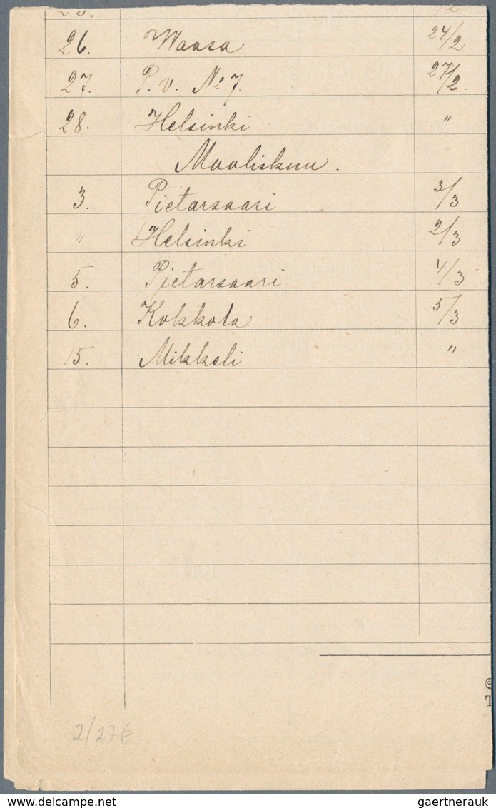 13544 Finnland - Besonderheiten: 1913, Postal Form Registering Incoming Mail Franked With Seven Diffenret - Autres & Non Classés