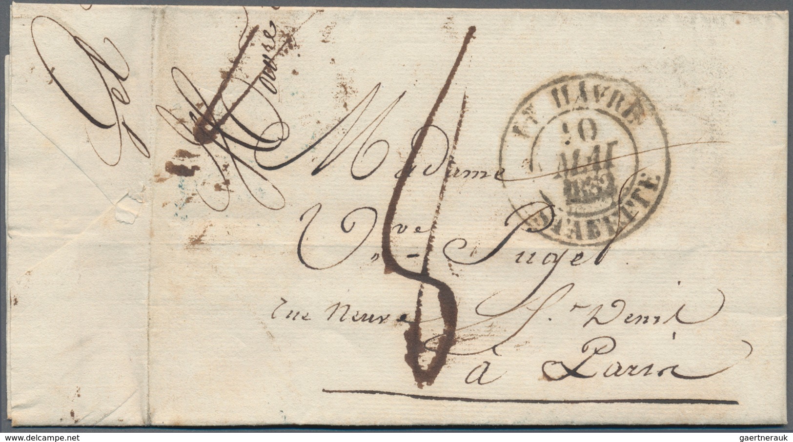 13547 Frankreich - Vorphilatelie: 1832, Letter From Le Havre To Paris, Cancelled "Le Havre 10 Mai 1832 EST - 1792-1815: Départements Conquis