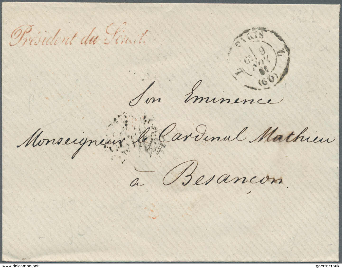 13550 Frankreich - Vorphilatelie: 1861, PARIS (60) L, 9.NOV. 61, Along With Red Manuscript Type "President - 1792-1815: Départements Conquis