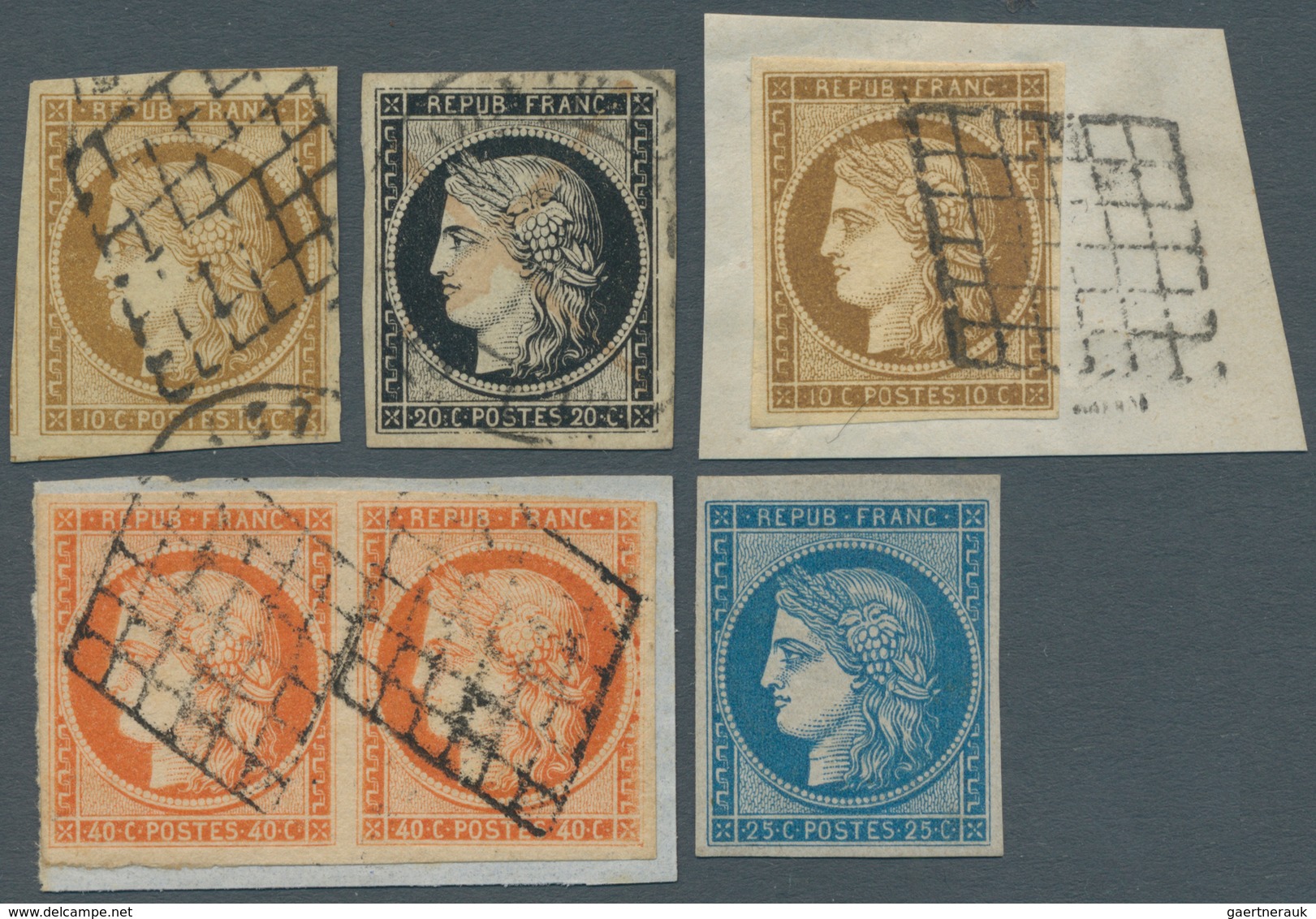 13554 Frankreich: 1849, Ceres Group Of 6 Stamps: 25 C Blue, Large Margins, Mint Hinged With Original Gum; - Gebraucht