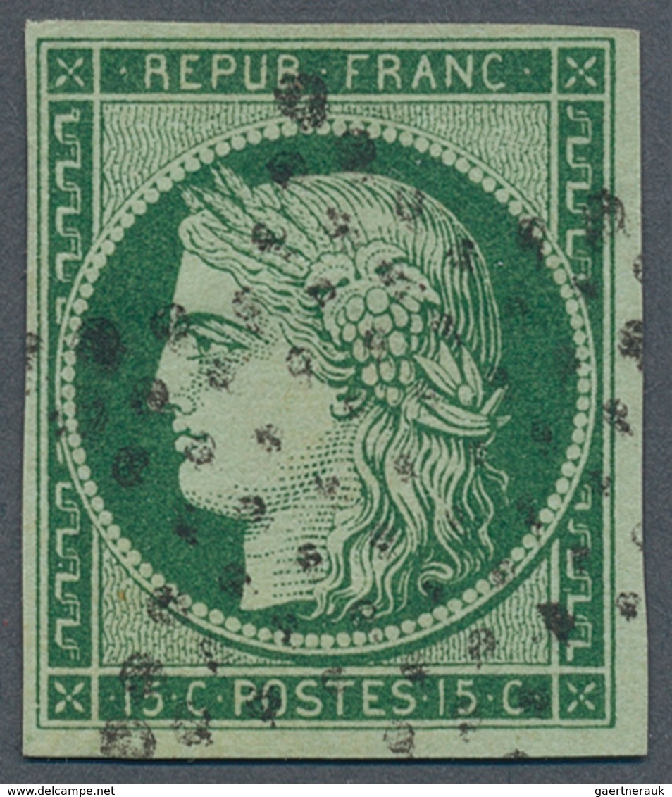 13557 Frankreich: 1850, 15 C. Darkgreen Ceres "vert Très Foncé" Without Any Fault, Used With Star Cancella - Gebraucht