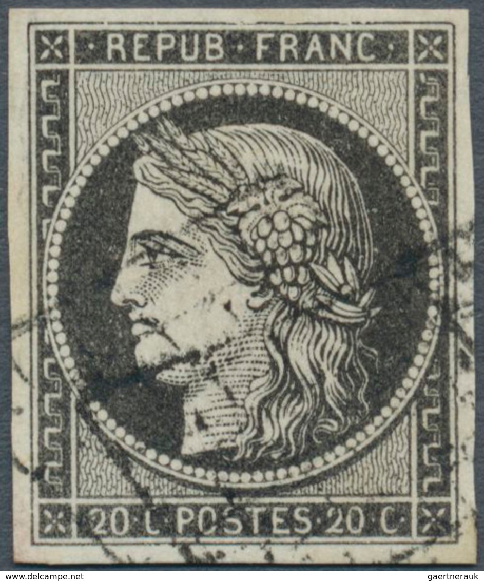 13561 Frankreich: 1849, 20 C. Black On Yellow, Good To Wide Margins All Around With ''Grille''-cancel (Yver - Gebraucht