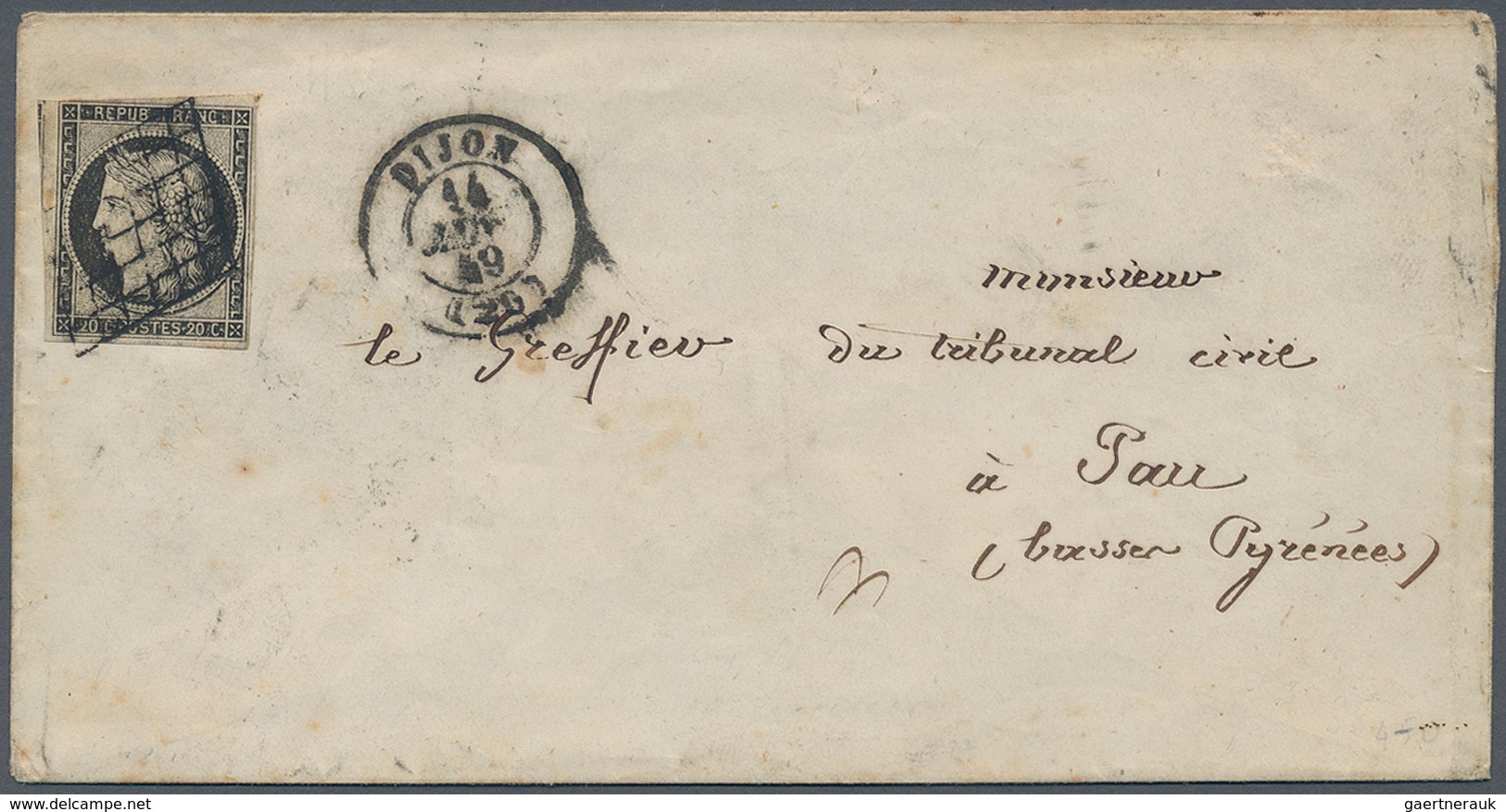 13565 Frankreich: 1849, 20c. Black, Fresh Colour, Good Margins, On Cover With Grid Rhombic Cancellation An - Gebraucht