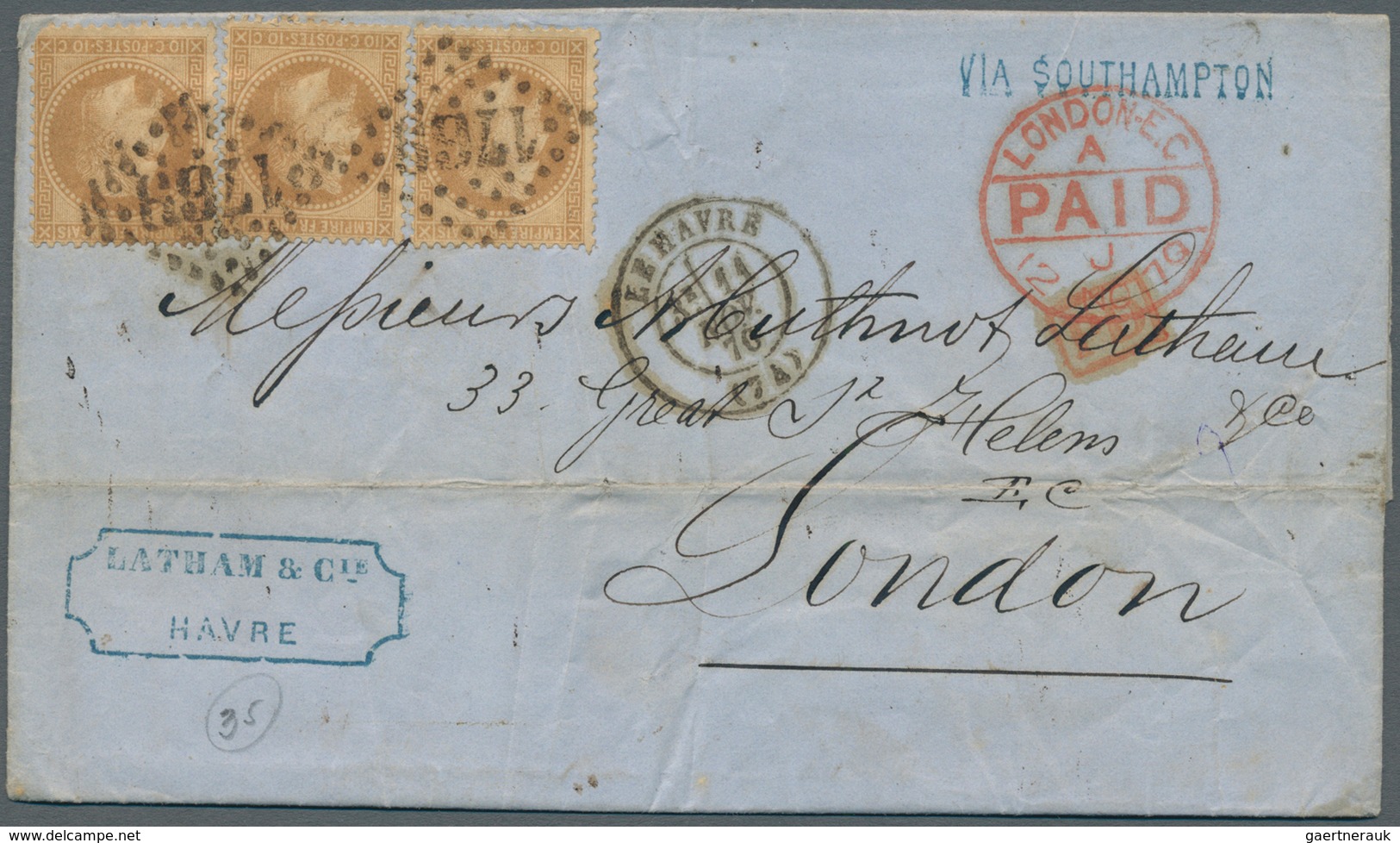 13566 Frankreich: 1852-1874, Four Entire Letters Including 1852 Letter Lyon-St. Etienne, 1854 (Paris) And - Gebraucht