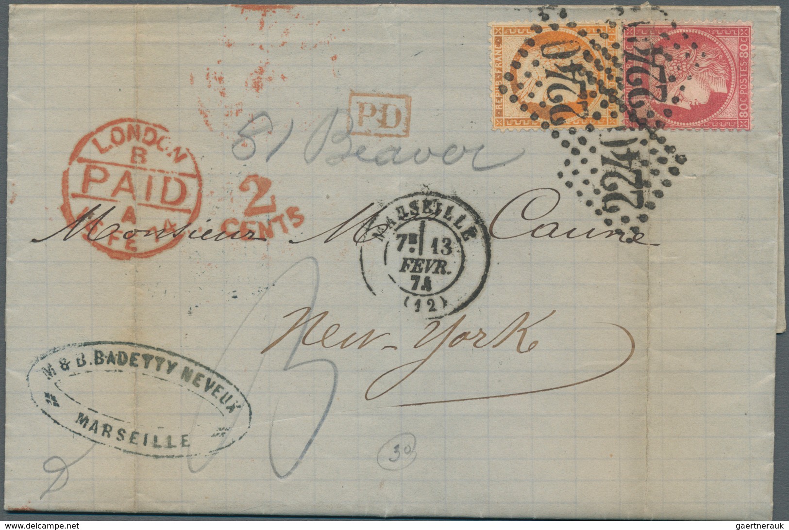 13566 Frankreich: 1852-1874, Four entire letters including 1852 letter Lyon-St. Etienne, 1854 (Paris) and