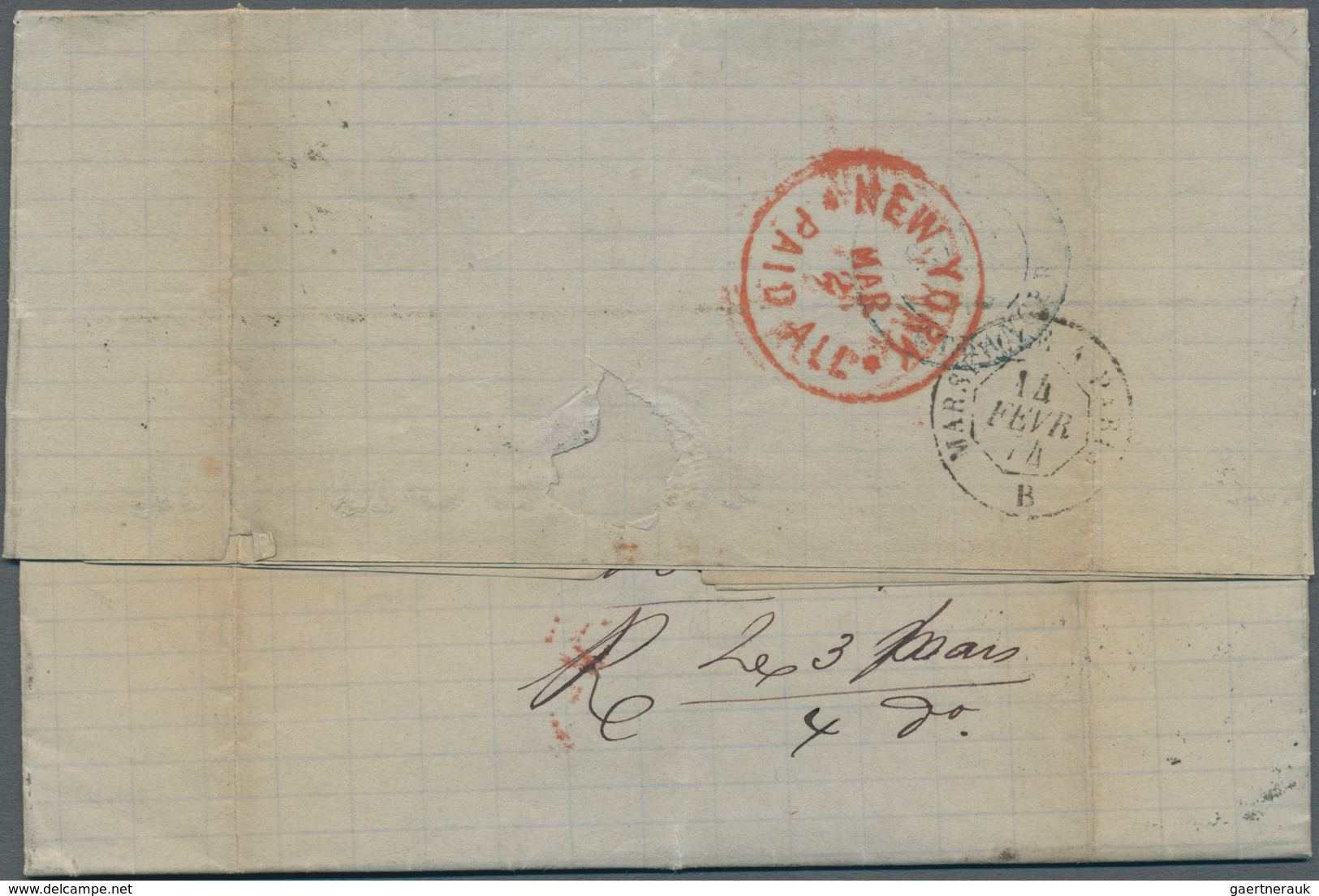 13566 Frankreich: 1852-1874, Four entire letters including 1852 letter Lyon-St. Etienne, 1854 (Paris) and