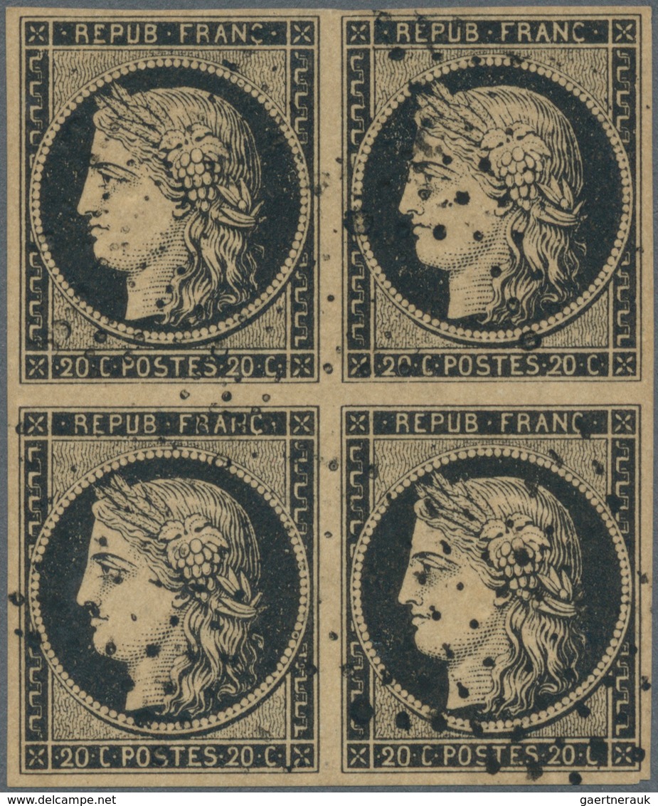 13567 Frankreich: 1849, 20c. Black On Cream Paper, Block Of Four, Intense Colour, Full Margins All Around, - Gebraucht