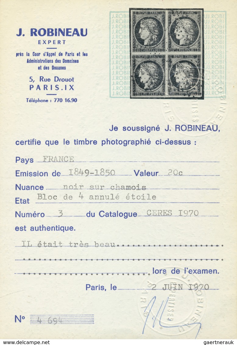 13567 Frankreich: 1849, 20c. Black On Cream Paper, Block Of Four, Intense Colour, Full Margins All Around, - Oblitérés