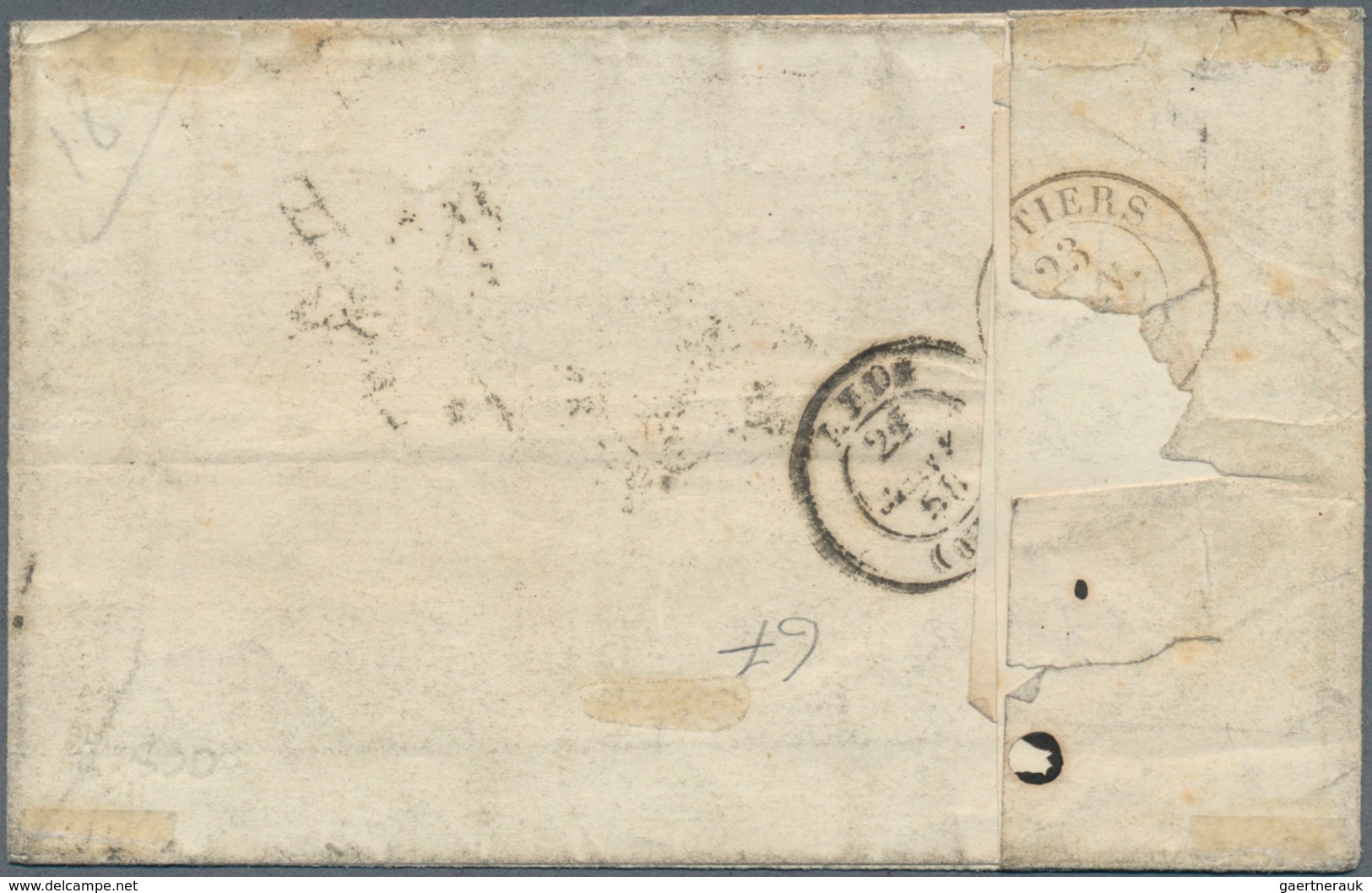 13568 Frankreich: 1850: 30 C. Ceres Black, Horizontal Strip Of Four With Good Margins On Folded Letter Fro - Oblitérés