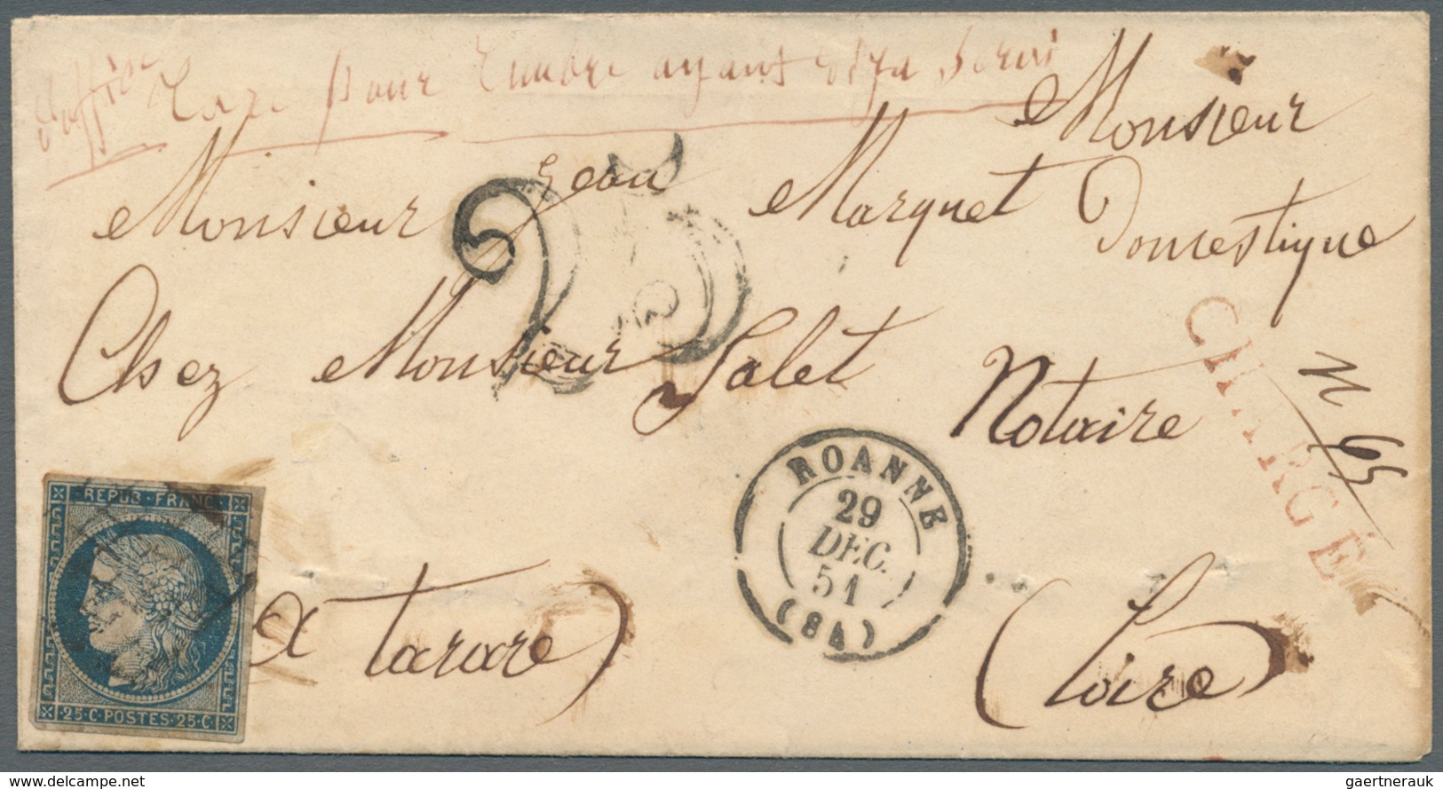 13568A Frankreich: 1851, POSTAL FRAUD, 25c. Blue "Ceres", Already Having Been Obliterated Copy On Cover Fro - Gebraucht