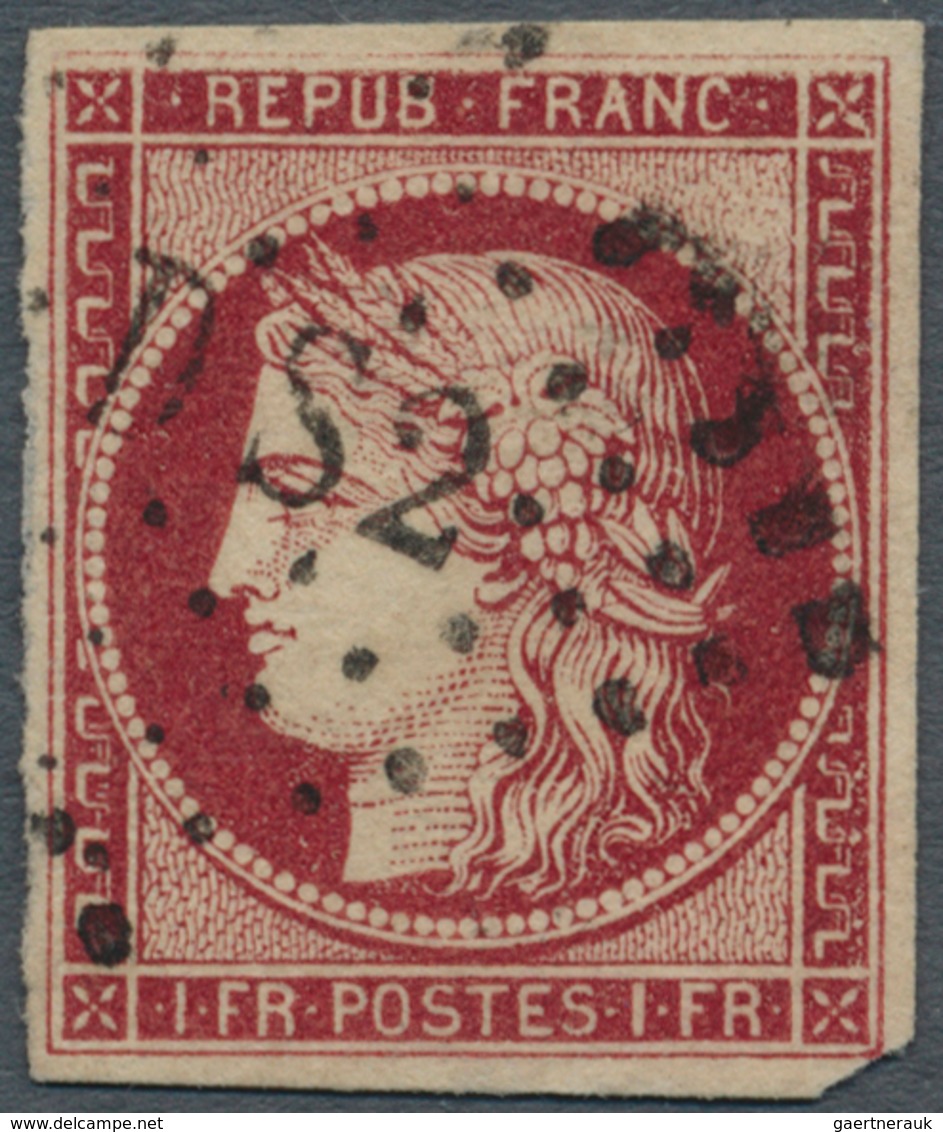 13574 Frankreich: 1849, 1fr. Carmine, Intense Colour, Full Margins, Neatly Oblit. "DS 2". Mi. 1.000,- ?. - Gebraucht