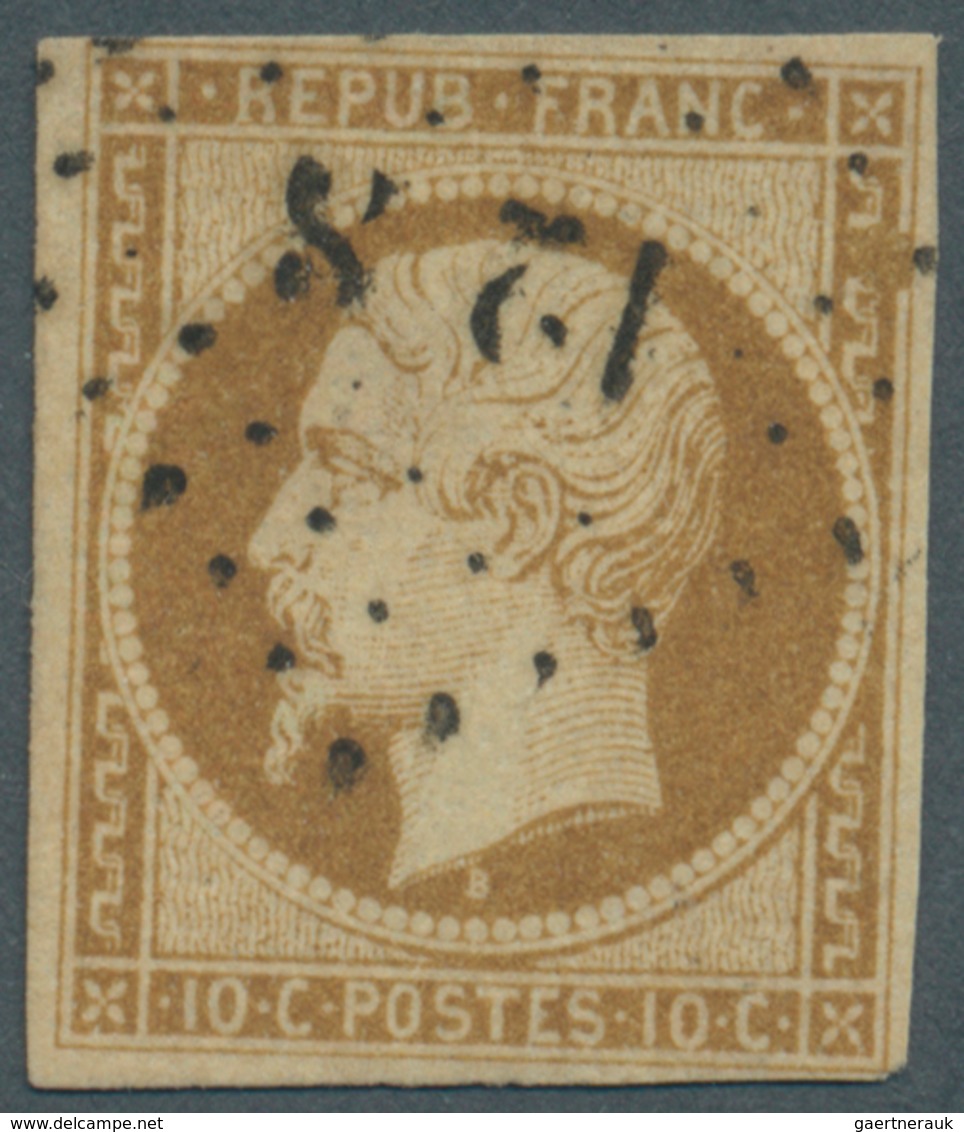 13586 Frankreich: 1852, 10 C. Hellbraungelb, Neudruck, Gut Randiges Gestempeltes Exemplar - Gebraucht