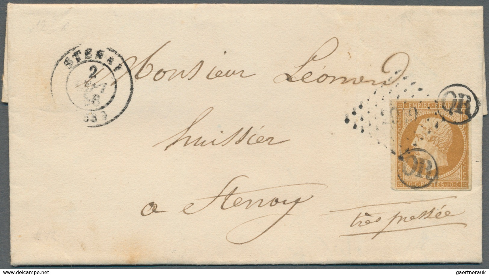 13589 Frankreich: 1856, 10c. Bistre "Empire Nd", Single Franking On Near-distance Lettersheet Written At " - Gebraucht